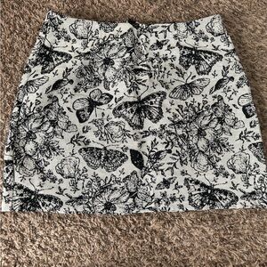 Black and White Butterfly Print Skirt